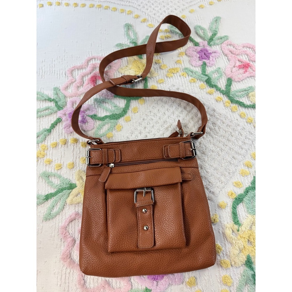 Charming Charlie Cognac Brown Pebbled Vegan Leather Crossbody Messenger Bag
